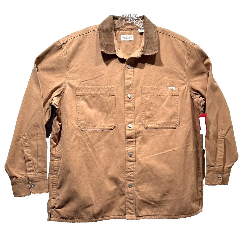 Levi Strauss Utility Shirt Jacket Canvas Snap Up Signature Collection Tan Sm NWT - Picture 2 of 16